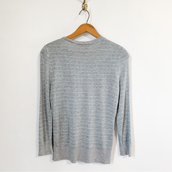 Halogen Women’s Gray & Blue Striped Button Up Cardigan Sz L - Picture 2 of 8